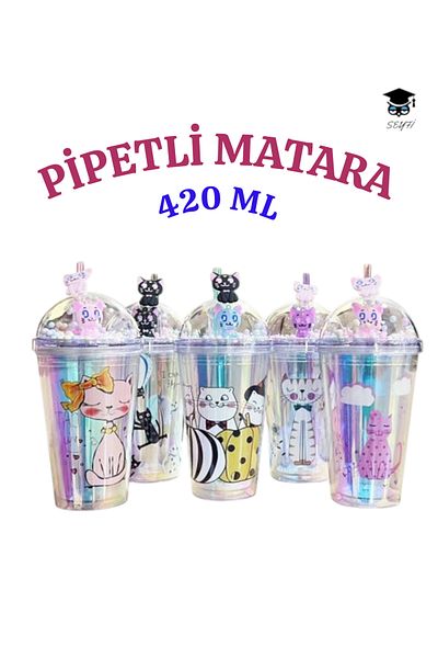 SEYFİKİRTASİYE 1Pcs Patterned Plastic Cup with Straw 420ml Mixed Color Shipping