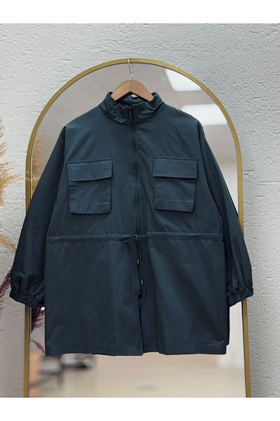 MİHRA STORE Trench Mango Ayda Beli cu șnur-NN20055 Albastru petrol