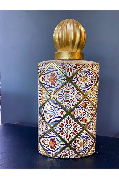 elif aksesuar Etnik Desenli Seramik Kapaklı Vazo Sarı