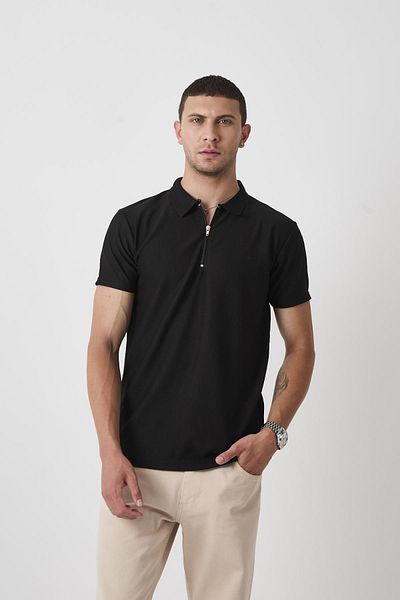DAMGA JEANS Ανδρικό κοντομάνικο μπλουζάκι με φερμουάρ μαύρο γιακά πόλο