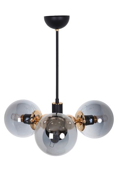 MŞ Aydınlatma Orbic Black Gold 3 Smoked Glass Chandelier