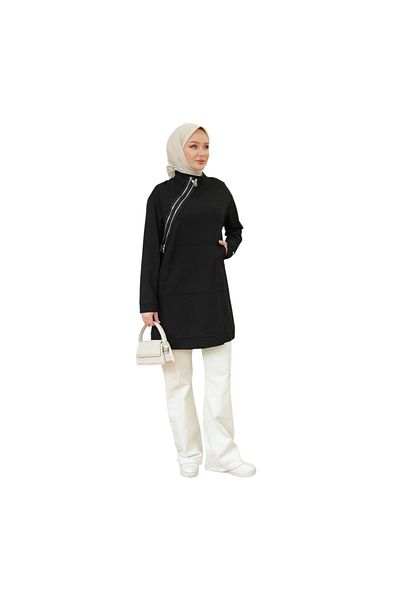 Armine Women's Zipper Detailed Black Tunic 24Kt440
