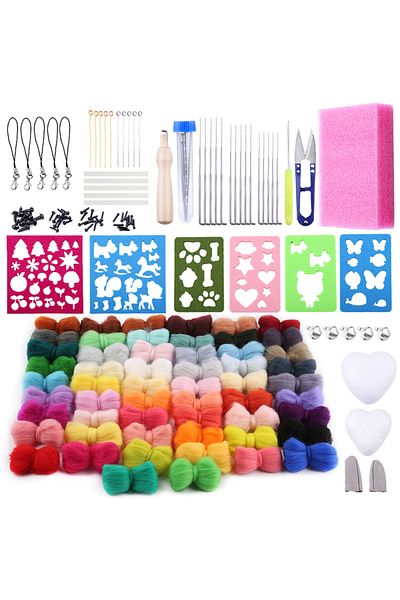 Choice KRABALL Felting Needle Kit 56 Colors Wool Roving with Eyes For Toy DIY Craft Wool Fibre Needle Fe...