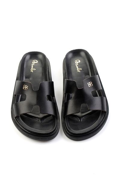 Bambi Black Leather Women's Slippers K04666013803