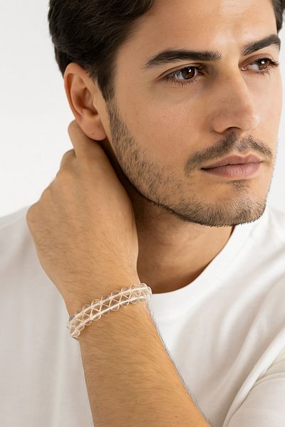 Safnaturel Igsl Certified Crystal Quartz 8 mm Double Row Macrame Natural Stone Bracelet