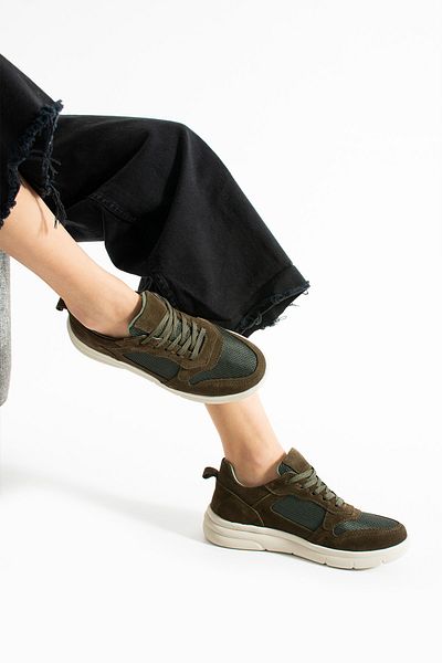 Getcho Thaes Women's Genuine Suede Leather Khaki Sports Shoes