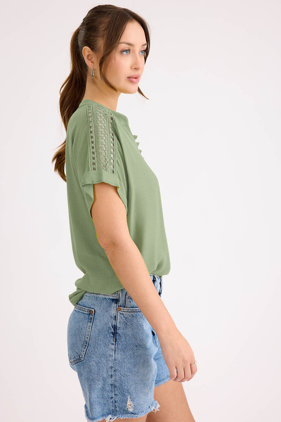 Vitrin Viscose Linen Blouse with Laced Shoulder