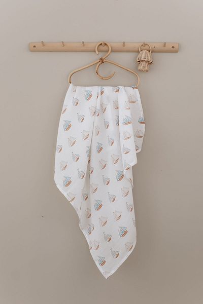 Tuğba Kuğu Muslin Cover - Pureline Series - Sail Boats