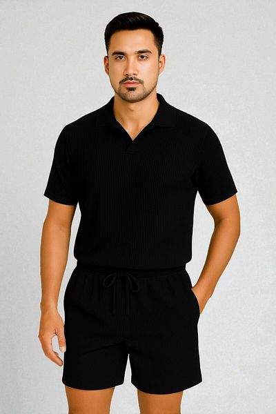Trendy Merry Store Lyc Ottoman Lycra Fabric Summer Men's T-Shirt-Shorts Set