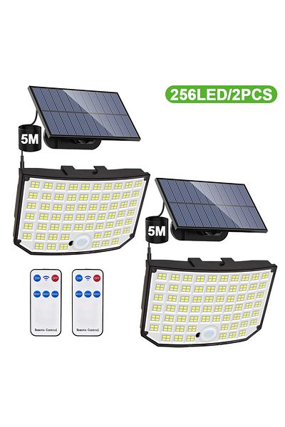 Choice 2PCS 256 LED Outdoor Solar Light Super Bright Flood Lights With Remote IP65 Waterproof 3 Modes Wall
