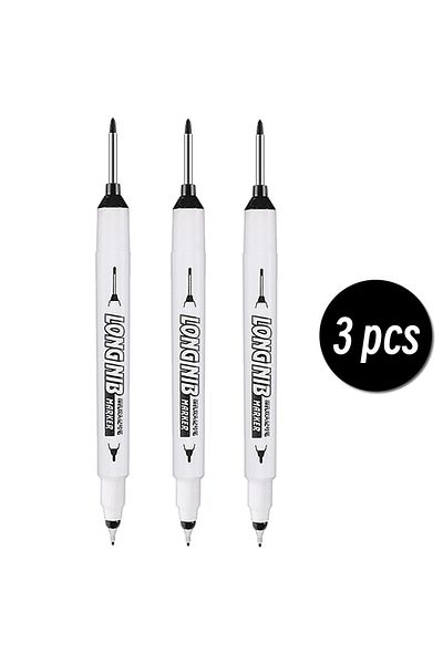 Choice 3 pcs Black 20mm Double-Tip Deep Hole Long Head Nib Markers For Metal Pen Waterproof Bathroom Woodwo