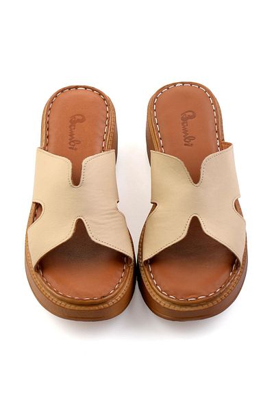 Bambi Beige Leather Women's Slippers K04331126003