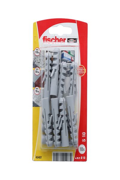 Fischer مجموعة مقابس الحائط التوسعية المصنوعة من النايلون عالي الجودة S 10
