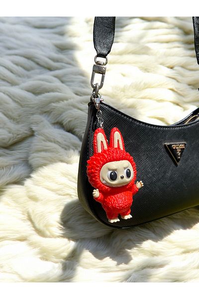 Home Labubu Keychain – 3D Printing Moving Eye Bag Ornament Figure |   Red |   Handmade |   11X6Cm