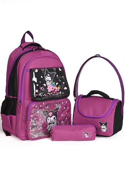 Wander Set de genți pentru școala primară în stil coreean cu accesorii Kuromi (rucsac + nutriție + suport pentru stilou)