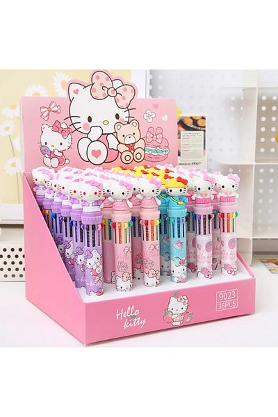 Miniso 6pcs random 6/12pcs Kawaii Hello Kitty New Ballpoint Pen Cartoon 10 Color Cute Kt Cat Writing Pen St