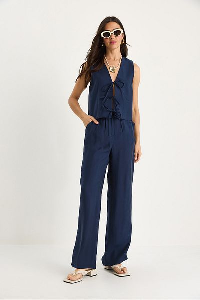 Bianco Lucci Women's Tie-Up Vest High Waist Loose Pants Modal Bottoming Suit 9358 60281071
