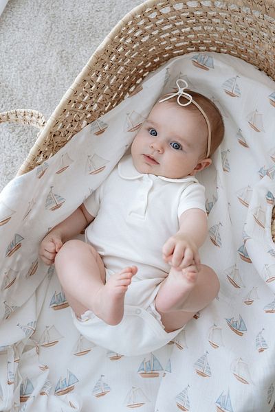 Tuğba Kuğu Muslin Cover - Pureline Series - Sail Boats