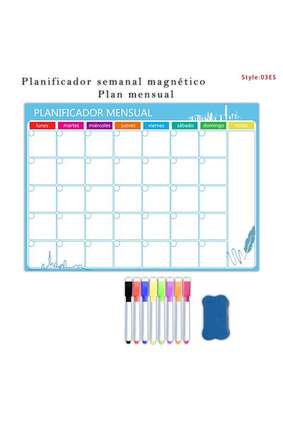 Choice 03ES-8Pen1Eraser A3 Size Magnetic Weekly &monthly Planner：Spanish, French, English.Dry Erase Whitebo
