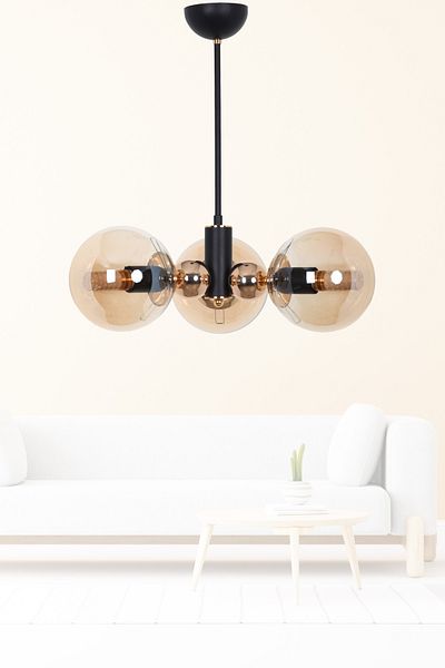 MŞ Aydınlatma Orbic Black Gold 3 Honey Glass Chandelier