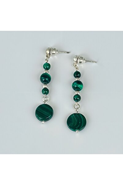 PureBlueCollection 925 Ayar Gümüş Malahit Doğal Taş Sallantılı Küpe