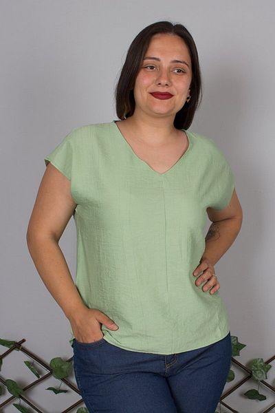 Truva XXL V-Neck Crepe Silk Blend Tiril Tiril Green Blouse – the Meeting of Elegance and Comfort
