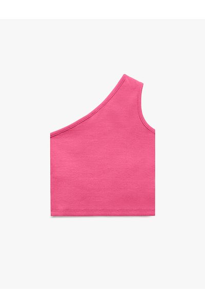 Koton New Season Cotton One Shoulder Button Detailed Crop Tank Top