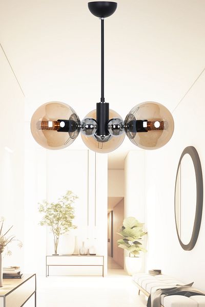 MŞ Aydınlatma Orbic Black Chrome 3 Honey Glass Chandelier