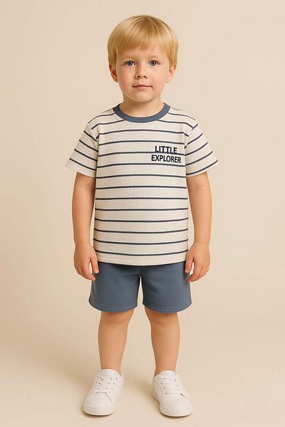 My Hanne Waffle Striped Boy's Shorts Suit 50309
