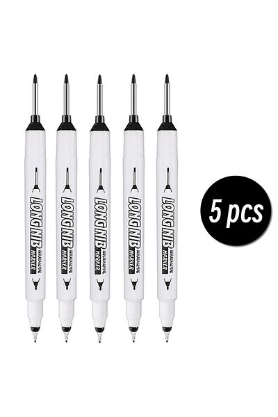 Choice 5 pcs Black 20mm Double-Tip Deep Hole Long Head Nib Markers For Metal Pen Waterproof Bathroom Woodwo