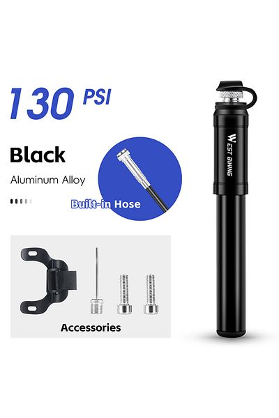 Choice 0711136 Black WEST BIKING Portable Bicycle Pump 130PSI High Pressure With Hose Presta Schrader Valve