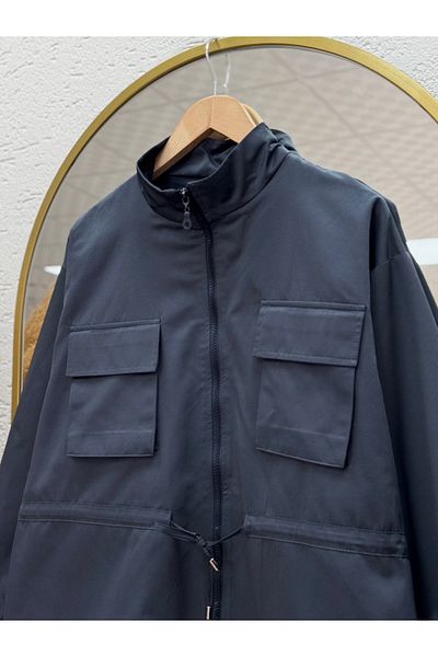 MİHRA STORE Trench Mango Ayda Beli cu șnur-NN20055 Bleumarin
