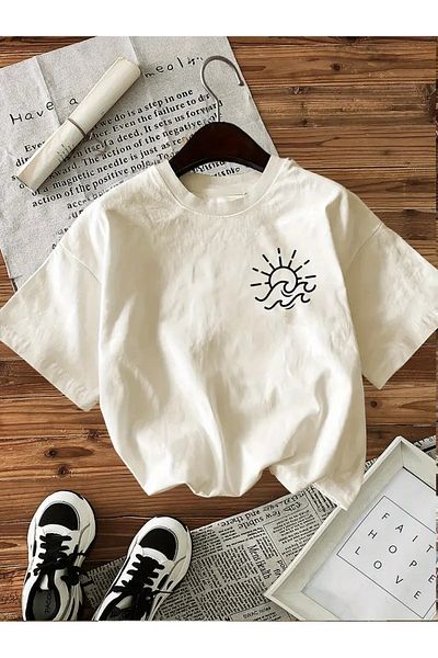 vikitekno Oversize Sun Wave Printed Design Women's T-Shirt