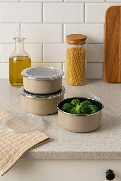 Hanedan 3'lü Emaye Saklama Kabı Seti - 14 cm, 16 cm, 18 cm - Sızdırmaz Kapakl...