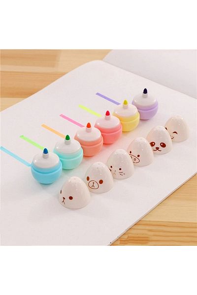 Choice 6 color-egg 6Pcs Kawaii Mini Pills Highlighter Pen Set Cute Funny Smiling Face Fluorescent Marker Pe