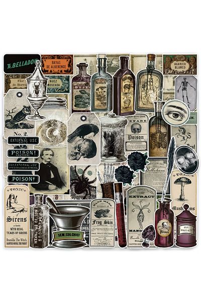 Choice 50PCS 50PCS/Pack Vintage Potion Bottle Labels Stickers Retro Horror Gothic Stickers For Suitcase Scr