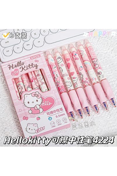 Miniso kt 6pcs Sanrio Hello Kitty Blue Ink Erasable Neutral Pen Cute Cartoon Pressing The Pen Office Supp