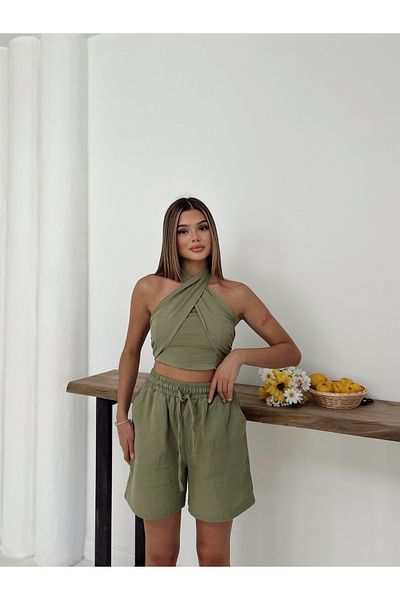 Cistern İstanbul Women's Tie Detail Muslin Fabric Shorts Set