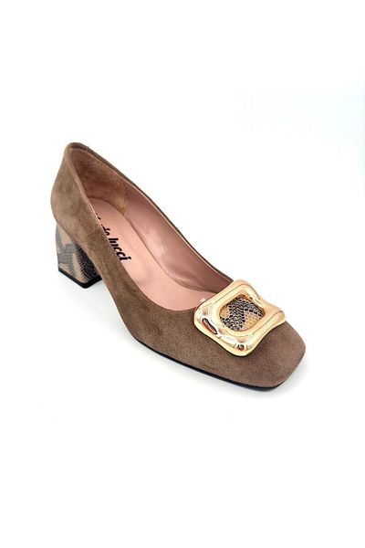 Mariolucci Women's Heeled Shoes Buckle Genuine Beige Suede (Snake Print)