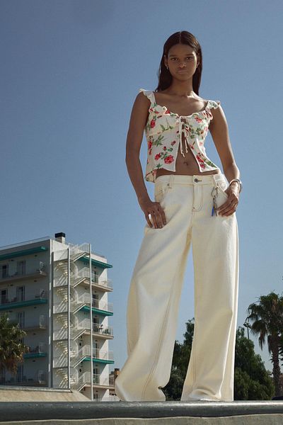 Bershka Printed textured strappy top