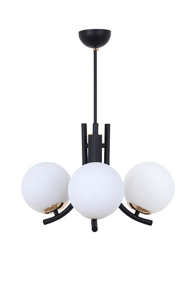 MŞ Aydınlatma Tetra Black Gold 3 White Glass Chandelier