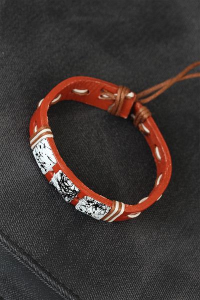 Celira Marble Stone Brown Leather Men's Bracelet