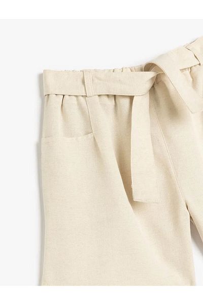 Koton Viscose Blended Pocket Belt Detailed Bermuda Beige Girl's Shorts 5Skg40058Aw
