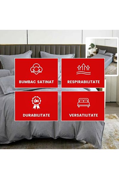 PATONE Bed linen Cotton Satin Baroque UNI, 6 pieces, fitted sheet 160x200cm, double bed, gray