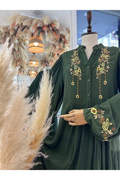 EL jadida Γυναικείο Κεντημένο Μακρύ Φόρεμα Βισκόζης Plus Size