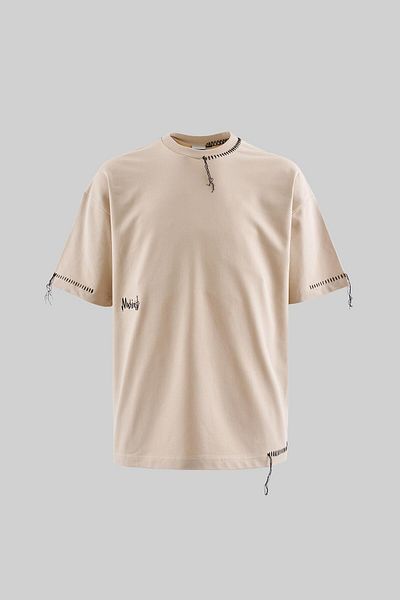 Machinist Men's Blanket Stitch Oversize Soft Beige T-Shirt