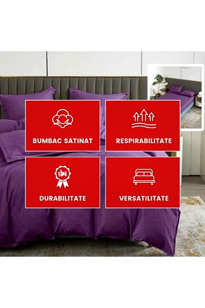 PATONE Bed linen Cotton Satin Baroque UNI, 6 pieces, fitted sheet 160x200cm, double bed, purple