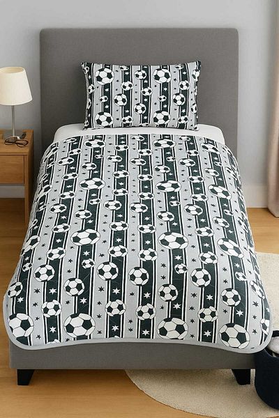 HSN LAGOM Single Quilted Bedspread Black and White Reversible Multi-Purpose Cover with Pique Pillowcase