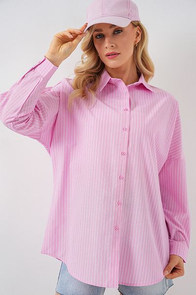 Bigdart Women's Striped Oversize Shirt 20332 - Pink