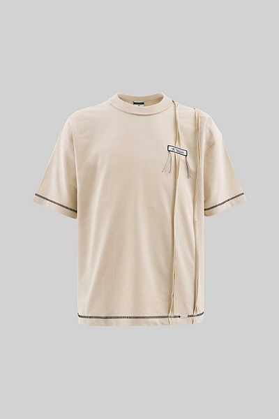 Machinist Men's Stitch Detailed Split Oversize Soft Beige T-Shirt